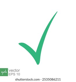 Green check mark icon. Simple flat style. Tick symbol, checkbox, right, checkmark, yes, correct, acceptance, ok concept. Vector illustration isolated on white background. EPS 10.