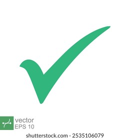 Icono de marca de verificación verde. Estilo plano simple. Símbolo de la marca, Casilla de verificación, derecha, marca de verificación, sí, correcto, aceptación, concepto aceptable. Ilustración vectorial aislada sobre fondo blanco. EPS 10.