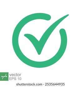 Green check mark icon. Simple flat style. Tick symbol, checkbox, right, checkmark, yes, correct, acceptance, ok concept. Vector illustration isolated on white background. EPS 10.