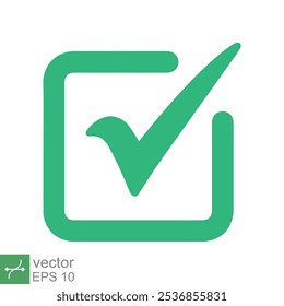 Ícone de marca de seleção verde. Estilo plano simples. Símbolo de tique, caixa de verificação, direita, marca de verificação, sim, correto, aceitação, conceito de ok. Ilustração vetorial isolada sobre fundo branco. EPS 10.