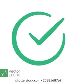 Green check mark icon. Simple flat style. Tick symbol, checkbox, right, checkmark, yes, correct, acceptance, ok concept. Vector illustration isolated on white background. EPS 10.