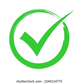 Marca de verificación verde símbolo logotipo en un círculo. Marcar la ilustración del vector de color verde con símbolo.
