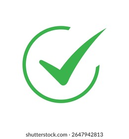 Green check mark icon. Symbol for web and mobile vector. Check mark in round sign. Vector illustration. 