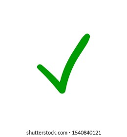 Green check mark icon. Tick symbol in green color, vector illustration.