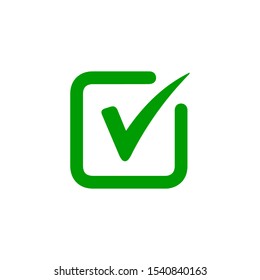 Green check mark icon. Tick symbol in green color, vector illustration.