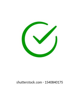 Green check mark icon. Tick symbol in green color, vector illustration.