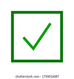 Green check mark icon. Tick symbol in green color, vector illustration.