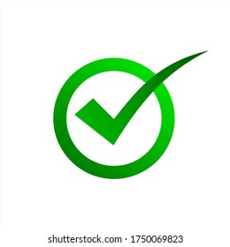 Green check mark icon. Tick symbol in green color, vector illustration.