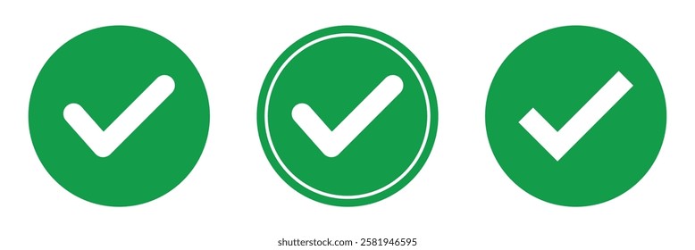 Green check mark icon. Tick symbol in green color, vector illustration. Tick symbol in green color, vector illustration. Green OK tick approval, tick Check Mark.