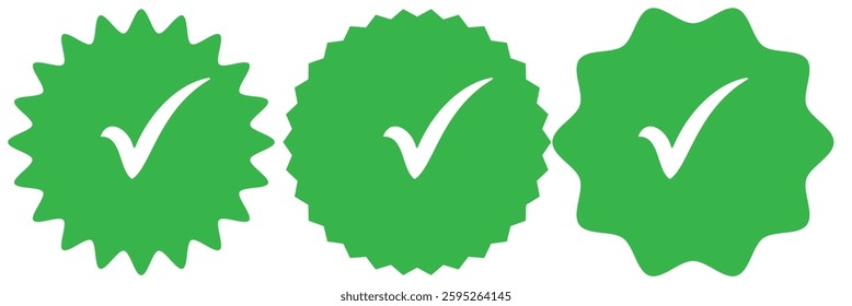 Green check mark icon. Tick symbol in green color, vector illustration.