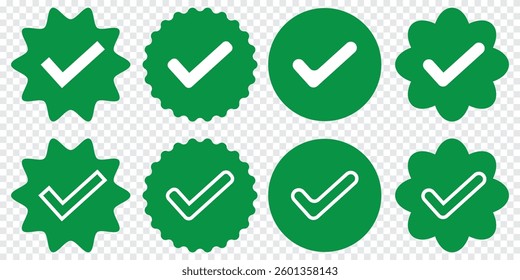 Green check mark icon. Green Tick symbol. Vector check icon. Variety Design. Eps 10