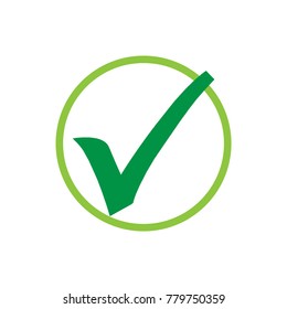 Green check mark icon. Tick symbol in green color, vector illustration