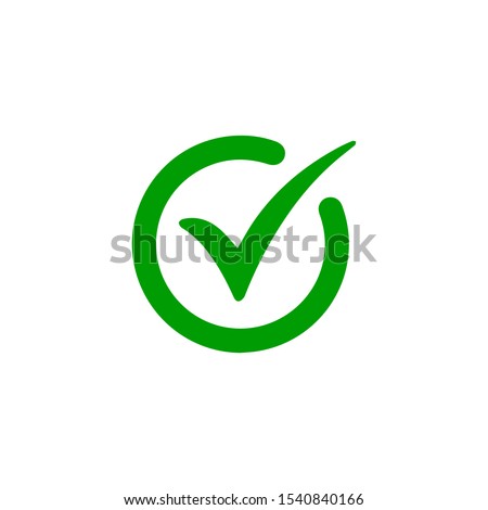Green check mark icon. Tick symbol in green color, vector illustration.