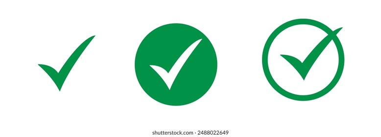 Green check mark icon. Check mark vector icon. Checkmark Illustration. Vector symbols set ,green checkmark isolated on white background. Correct vote choose isolated symbol.