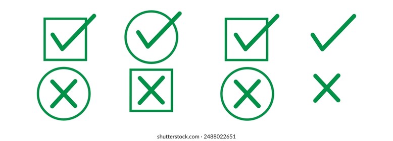 Green check mark icon. Check mark vector icon. Checkmark Illustration. Vector symbols set ,green checkmark isolated on white background. Correct vote choose isolated symbol.