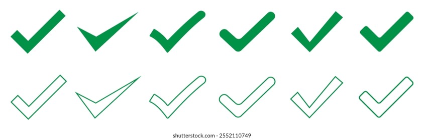 Green check mark icon. Check mark vector icon. Checkmark Illustration. Vector symbols set ,green checkmark isolated on white background. Correct vote choose isolated symbol, vector illustration set