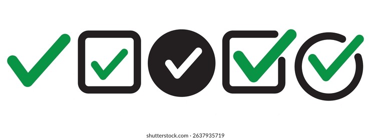 Green check mark icon. Check mark vector icon. Checkmark Illustration. Vector symbols set ,green checkmark isolated on white background. Correct vote choise isolated symbol.