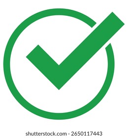 Green Check Mark Icon Vector Illustration — Symbol of Success, Approval, and Confirmation in Modern Minimalist Style