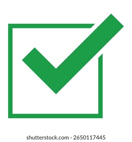 Ilustração de vetor de ícone de marca de seleção verde — símbolo de sucesso, aprovação e confirmação em estilo minimalista moderno