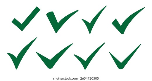 Icono de marca de verificación verde. Marque el ícono del Vector. Ilustración de marca de verificación. Conjunto de símbolos de Vector, marca de verificación verde aislada sobre fondo blanco
