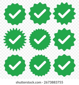 Green check mark icon. Check mark vector icon. Checkmark Illustration. Vector symbols set ,green checkmark isolated on Transparent background. Correct vote choose isolated symbol. EPS 10.