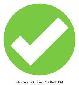 Green check mark icon, White check mark sign on green circle isolated on white background