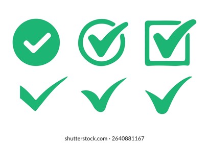 Green Check Mark Icons Collection – Tick Symbols Set. vector illustration eps 10