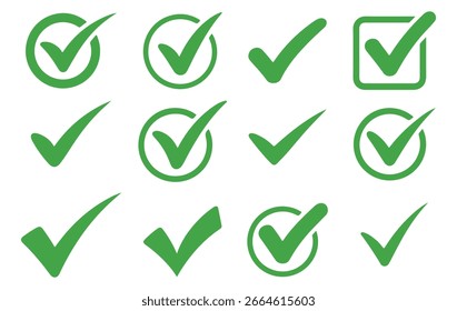 Symbolsatz für grünes Häkchen, Symbolsammlung auswählen, Genehmigung, Validierung, Erfolg, OK, Grafiken bestätigen