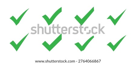 Green check mark icons set tick symbol pack