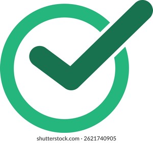 Marca de seleção verde dentro de um círculo verde, simbolizando aprovação ou conclusão.