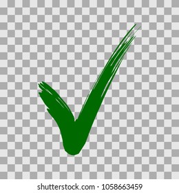Green check mark isolated on transparent background. Vector illustration.