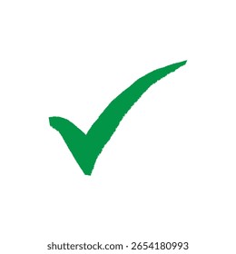 Green check mark isolated on white background. Hand-drawn green check mark icon, perfect for confirming or approving.