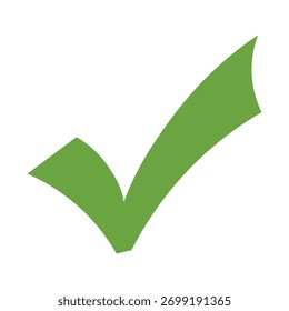 Green check mark isolated on white background, symbolizing approval, confirmation, and positive validation