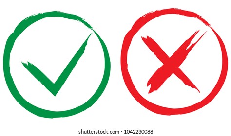 Green check mark OK and red X icons in circles