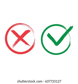 Green check mark OK and red X icons, isolated on white background