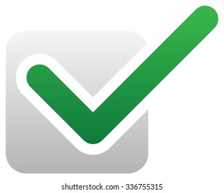 Green check mark over square. tick symbol, icon.