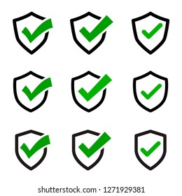 green check mark protection shield icon vector isolated on white background. logo template.