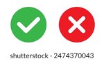 Green check mark and red cross mark icon. Vector illustration