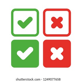 Green check mark and red cross, vector set