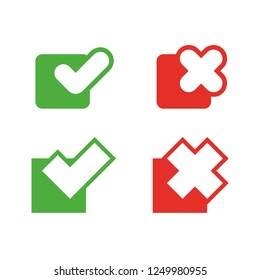 Green check mark and red cross