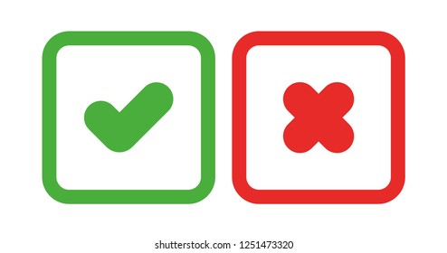 Green check mark and red cross