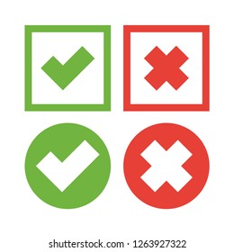 Green check mark and red cross, vector icons