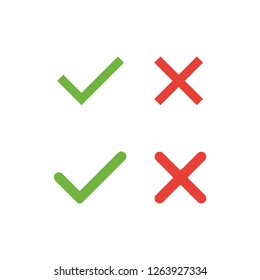 Green check mark and red cross, vector icons