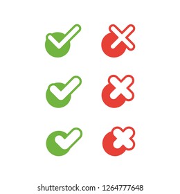 Green check mark and red cross, vector icons