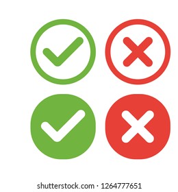 Green check mark and red cross, vector icons