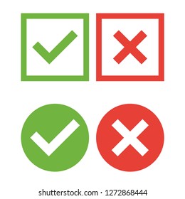 Green check mark and red cross, vector icons