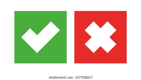 Green Check Mark and Red Cross, vector icons