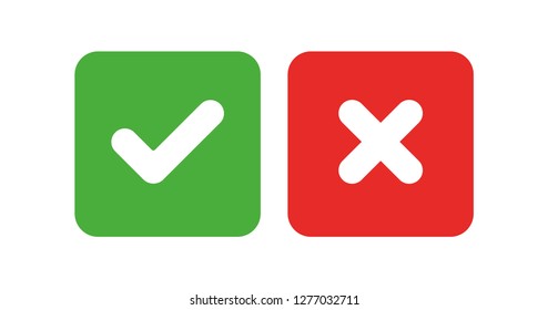 Green Check Mark and Red Cross, vector icons with rounded corners