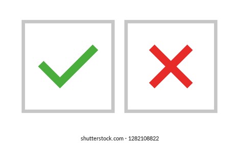 Green Check Mark and Red Cross, vector icons