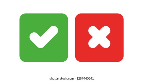 Green Check Mark and Red Cross, vector icons with rounded corners